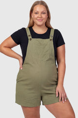 Adjustable-Waist Maternity Short Overalls with Pockets