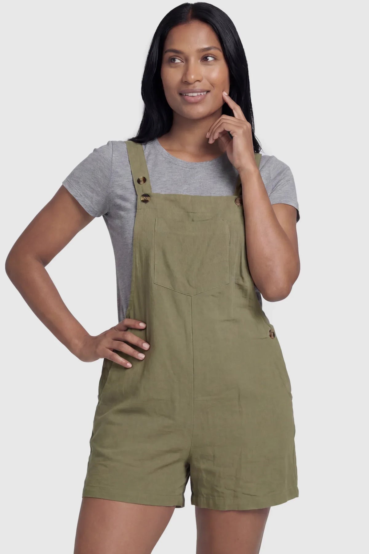 Adjustable-Waist Maternity Short Overalls with Pockets