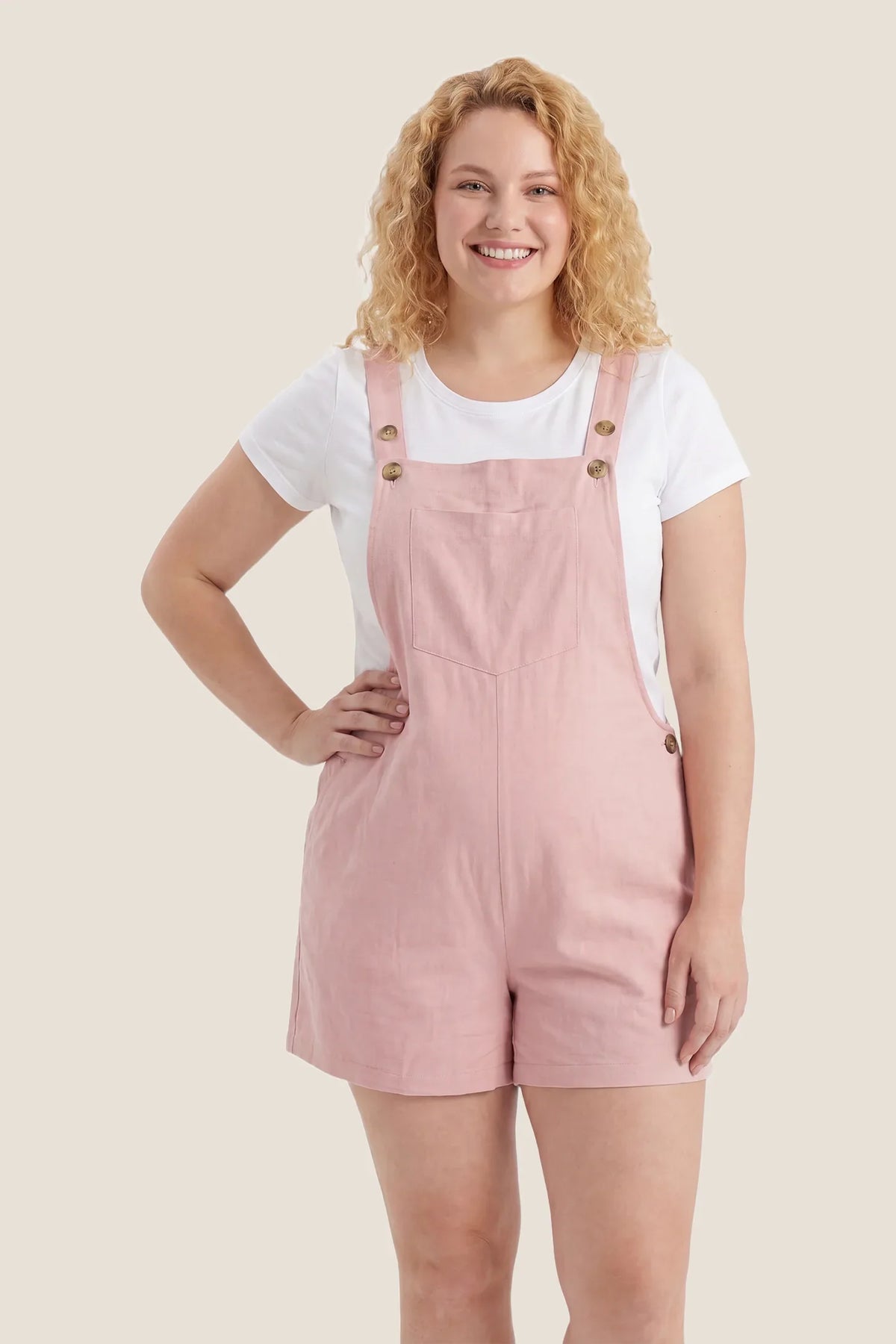 Adjustable-Waist Maternity Short Overalls with Pockets
