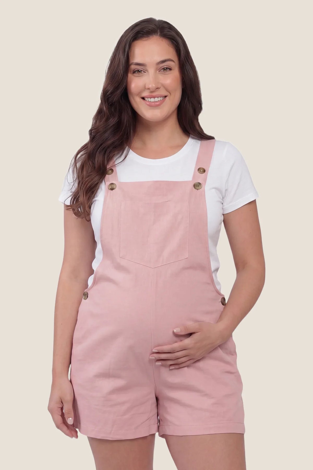 Adjustable-Waist Maternity Short Overalls with Pockets