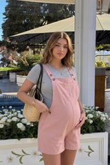 Adjustable-Waist Maternity Short Overalls with Pockets