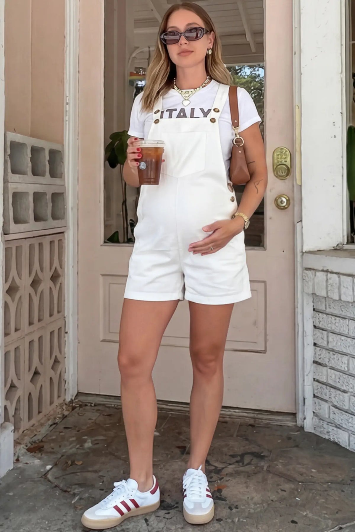 Adjustable-Waist Maternity Short Overalls with Pockets