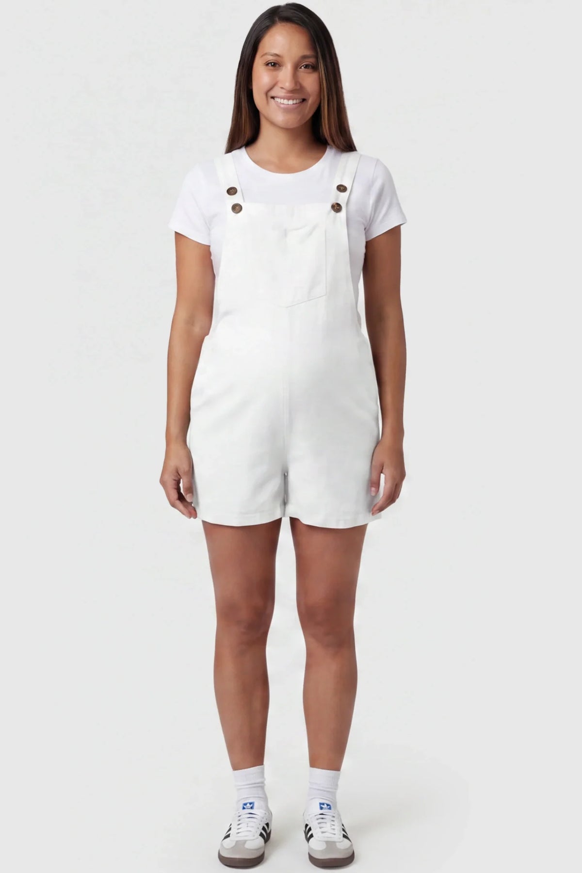Adjustable-Waist Maternity Short Overalls with Pockets