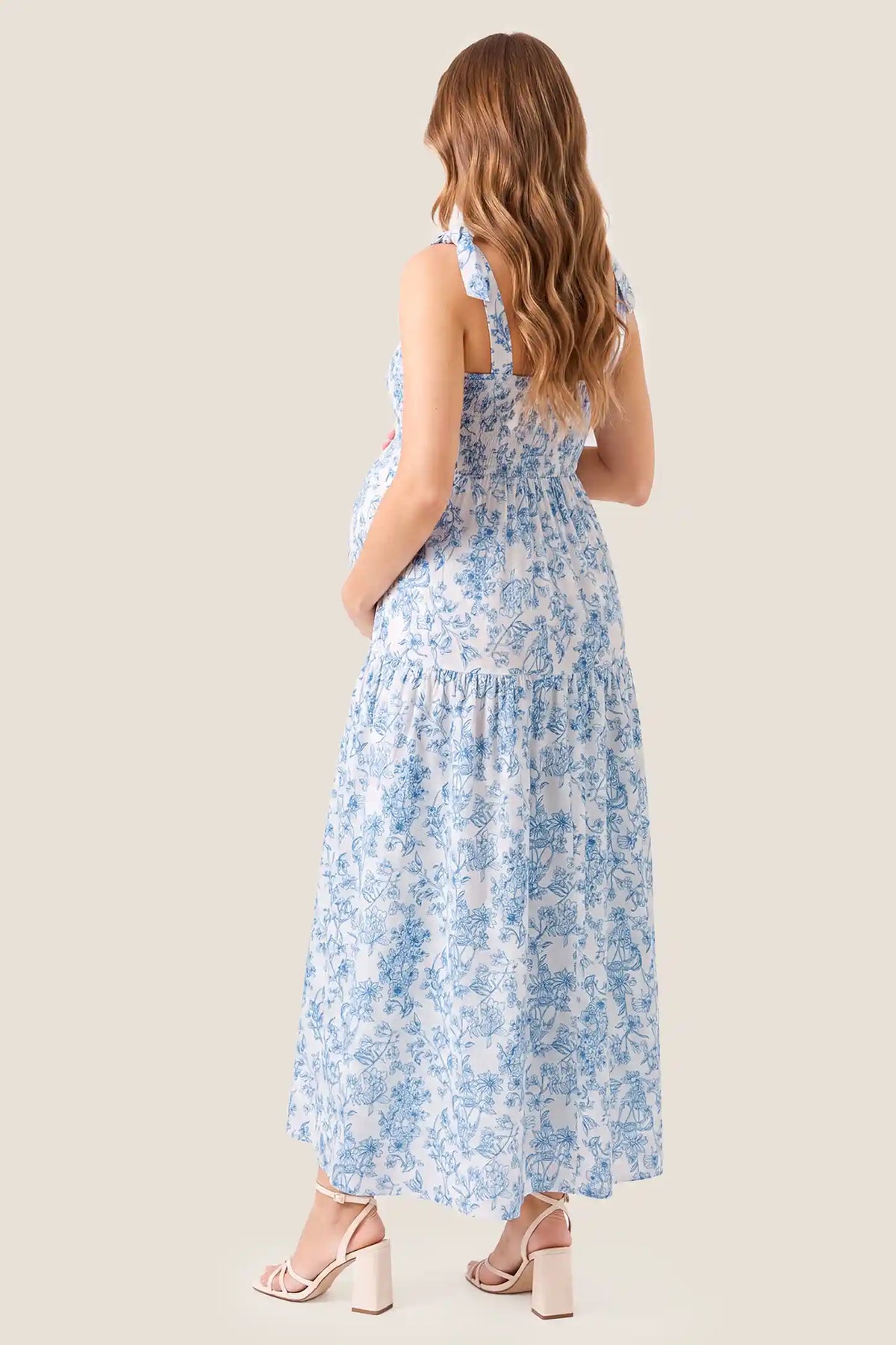 Bloom Smocked-Back Floral Tiered Maternity Maxi Dress