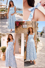Bloom Smocked-Back Floral Tiered Maternity Maxi Dress