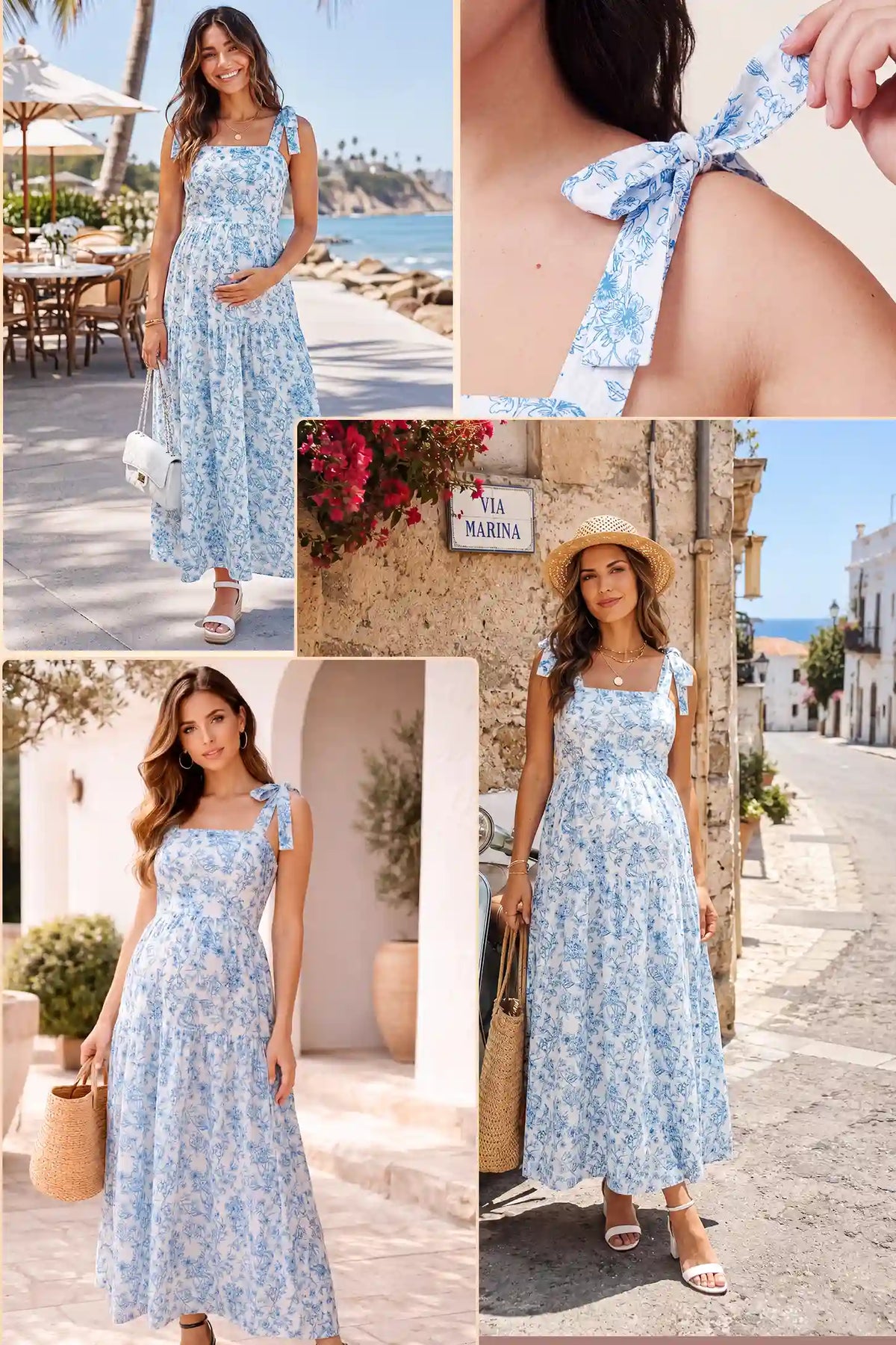 Bloom Smocked-Back Floral Tiered Maternity Maxi Dress