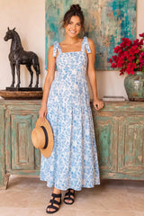 Bloom Smocked-Back Floral Tiered Maternity Maxi Dress