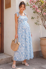 Bloom Smocked-Back Floral Tiered Maternity Maxi Dress