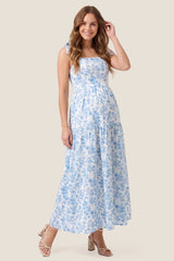 Bloom Smocked-Back Floral Tiered Maternity Maxi Dress