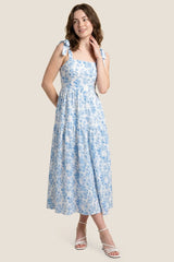 Bloom Smocked-Back Floral Tiered Maternity Maxi Dress