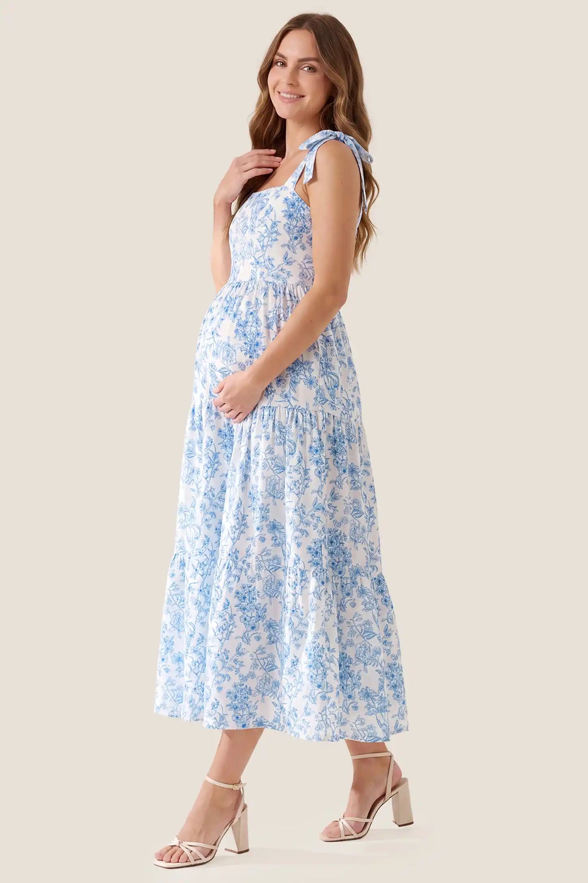 Bloom Smocked-Back Floral Tiered Maternity Maxi Dress