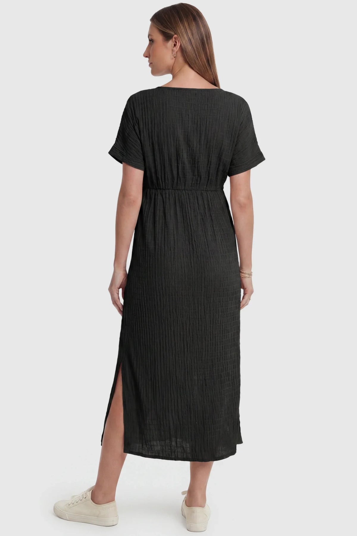 Tie-Waist Empire Maternity Midi Dress