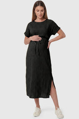 Tie-Waist Empire Maternity Midi Dress