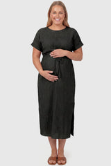 Tie-Waist Empire Maternity Midi Dress