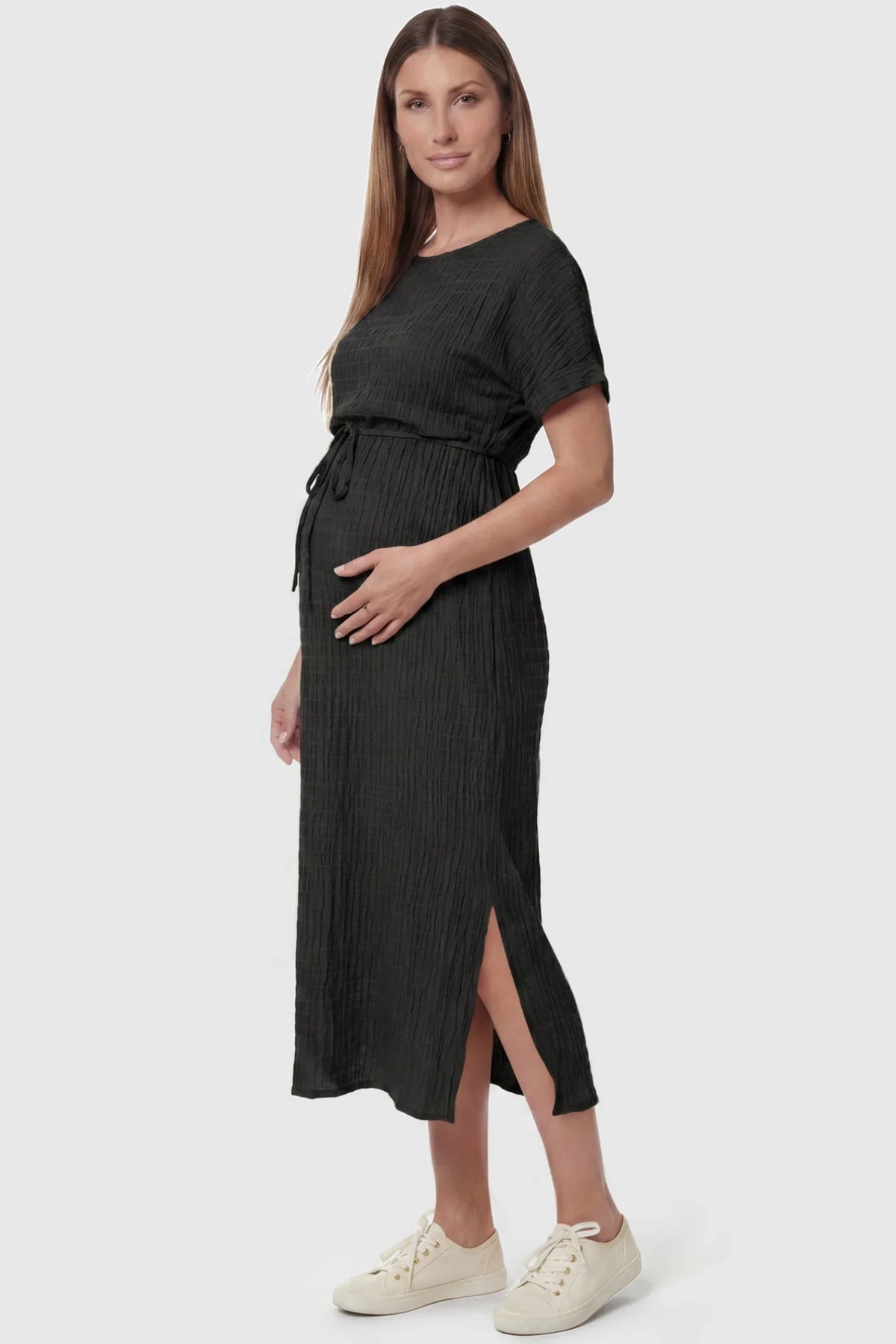 Tie-Waist Empire Maternity Midi Dress