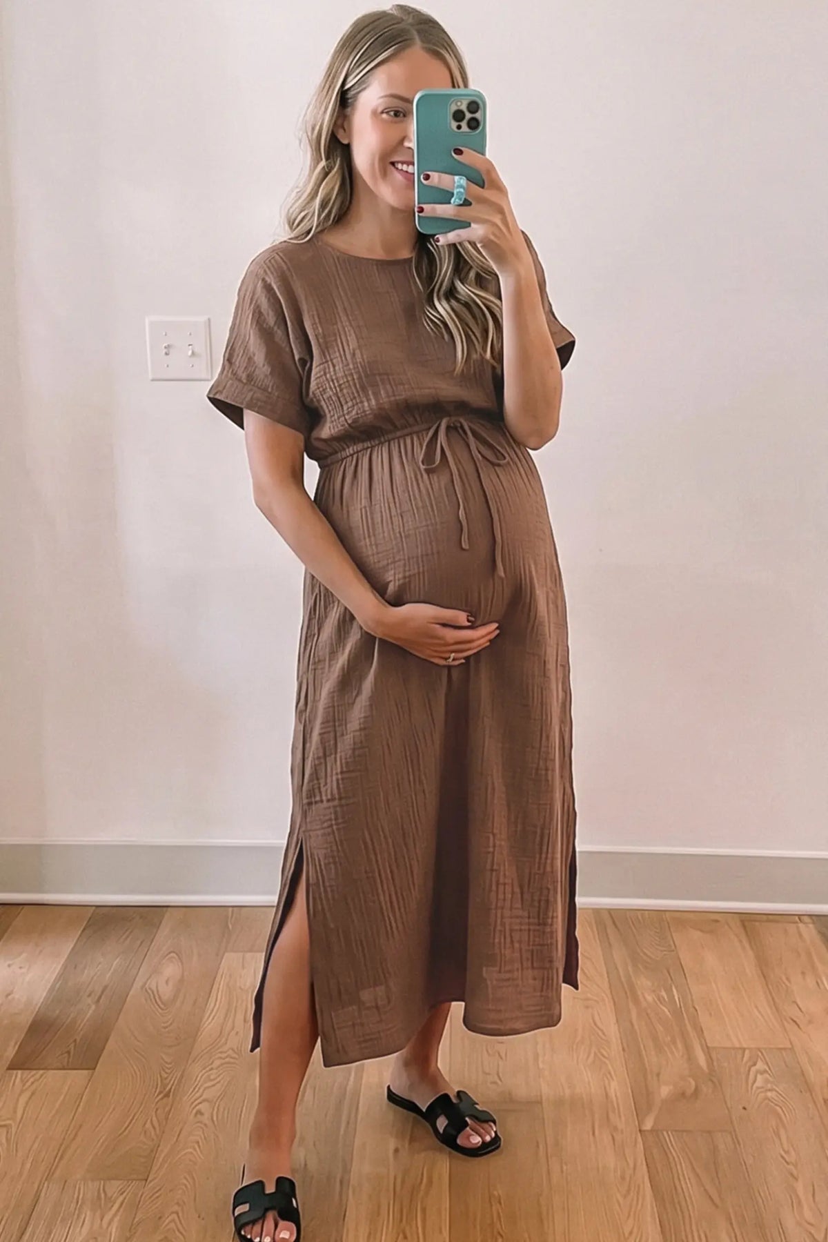 Tie-Waist Empire Maternity Midi Dress