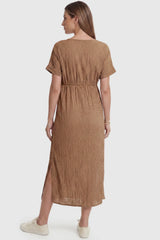 Tie-Waist Empire Maternity Midi Dress