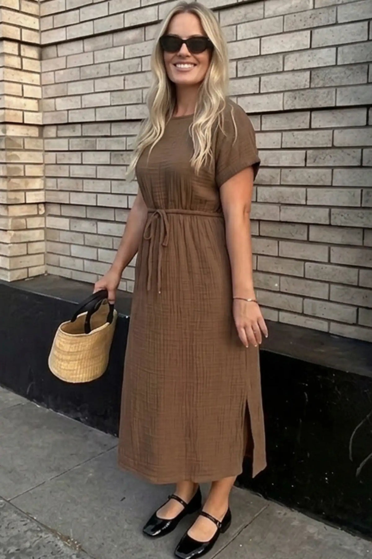 Tie-Waist Empire Maternity Midi Dress