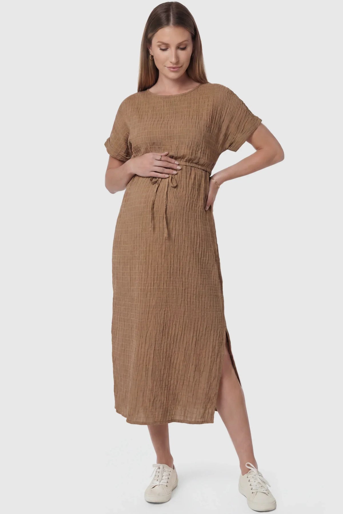 Tie-Waist Empire Maternity Midi Dress