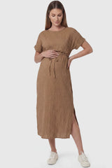 Tie-Waist Empire Maternity Midi Dress