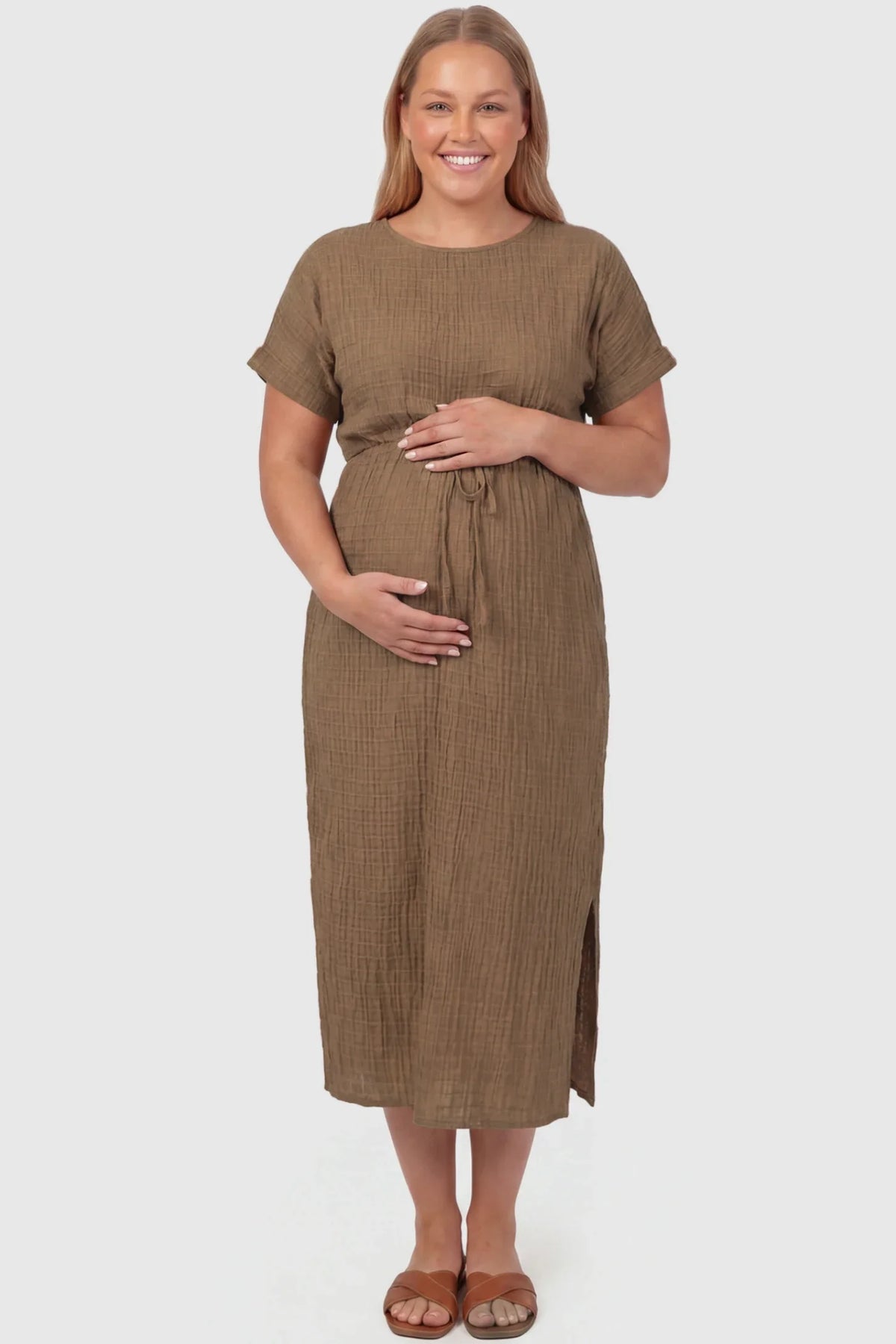 Tie-Waist Empire Maternity Midi Dress