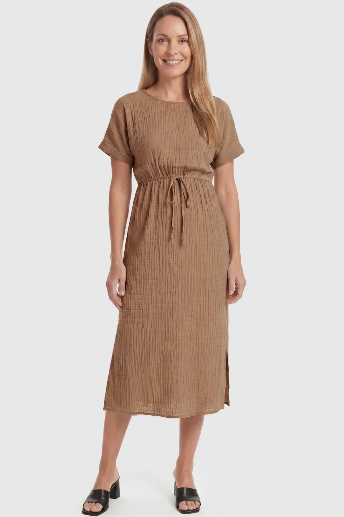 Tie-Waist Empire Maternity Midi Dress