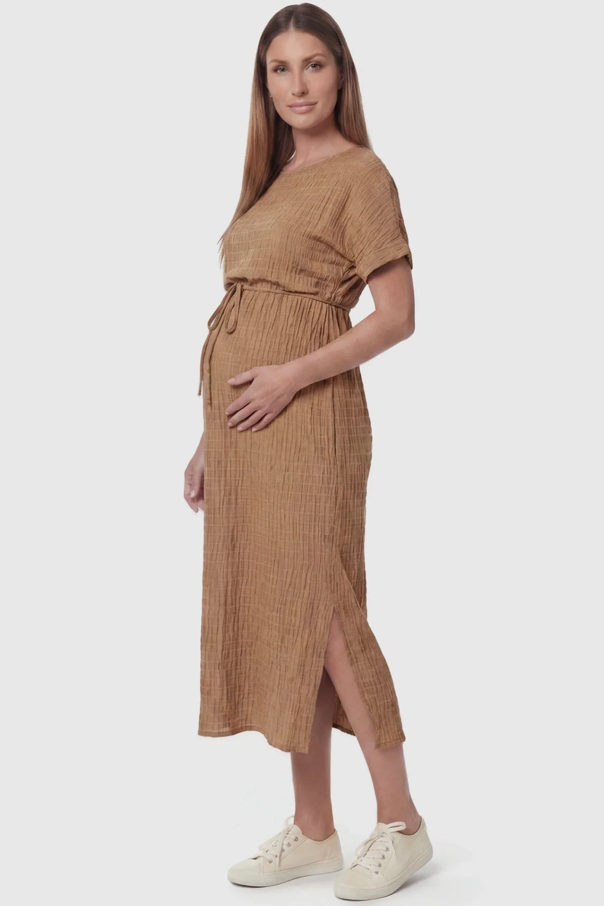 Tie-Waist Empire Maternity Midi Dress