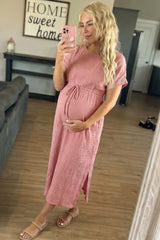 Tie-Waist Empire Maternity Midi Dress