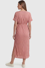 Tie-Waist Empire Maternity Midi Dress
