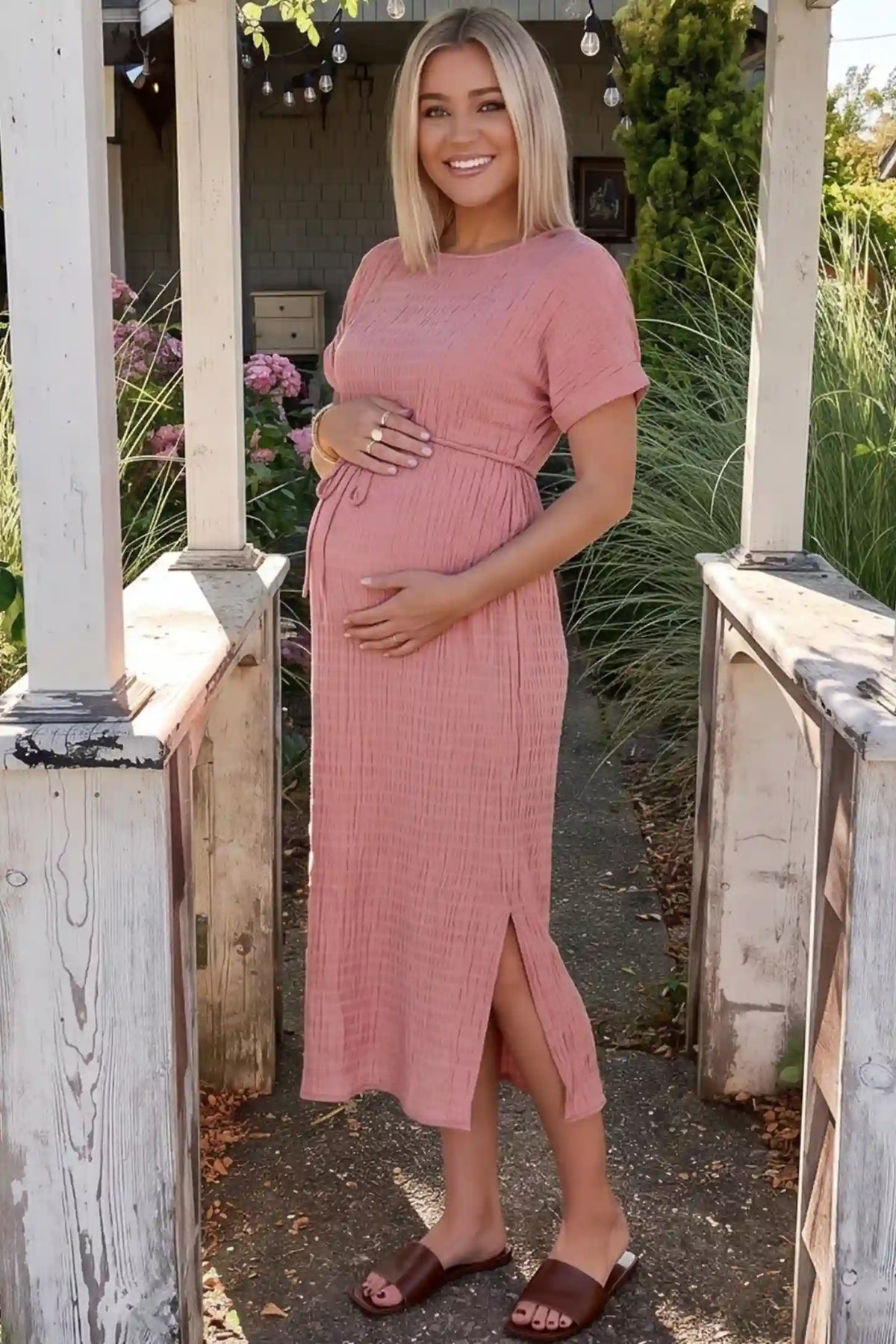Tie-Waist Empire Maternity Midi Dress