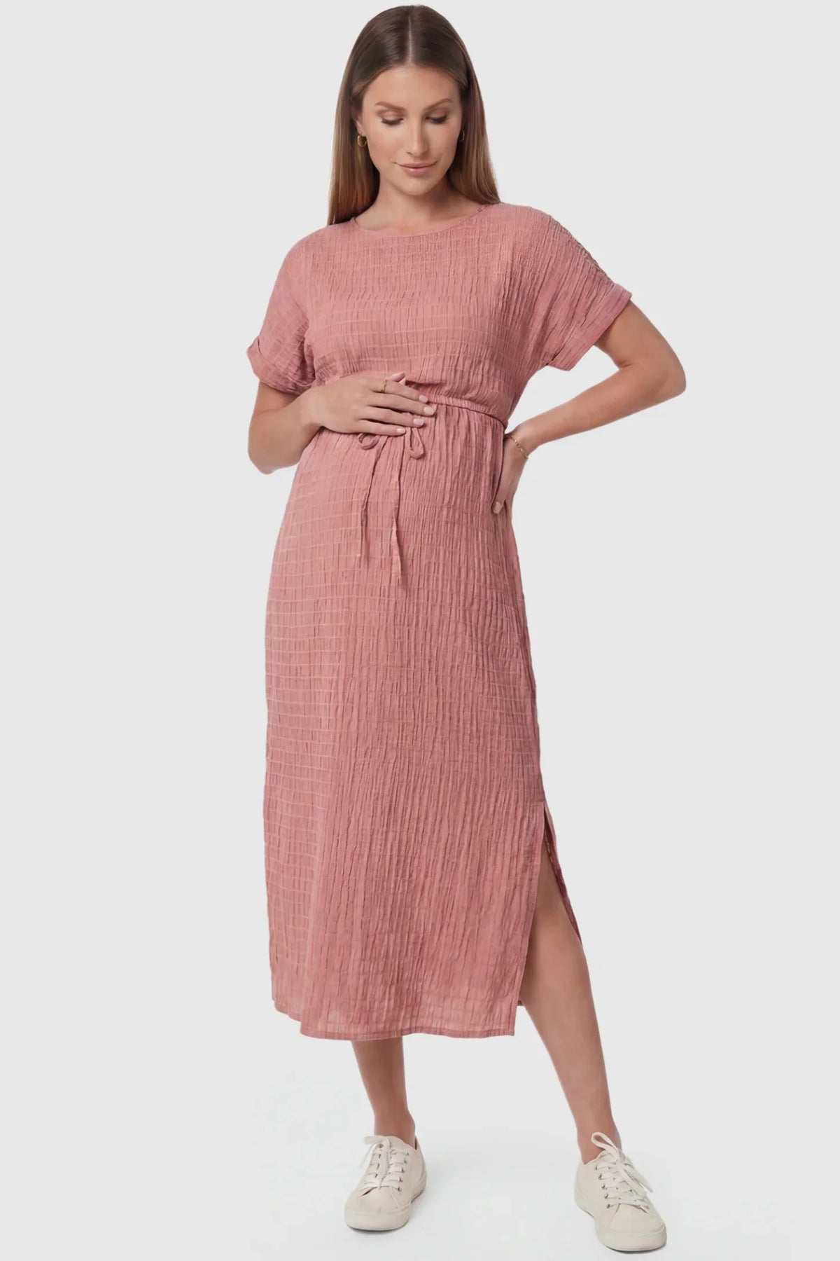 Tie-Waist Empire Maternity Midi Dress