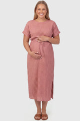 Tie-Waist Empire Maternity Midi Dress