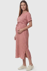 Tie-Waist Empire Maternity Midi Dress