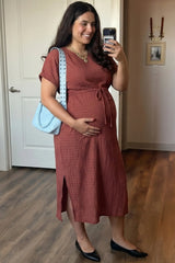 Tie-Waist Empire Maternity Midi Dress
