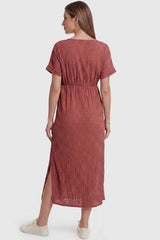 Tie-Waist Empire Maternity Midi Dress