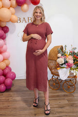 Tie-Waist Empire Maternity Midi Dress