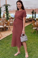 Tie-Waist Empire Maternity Midi Dress