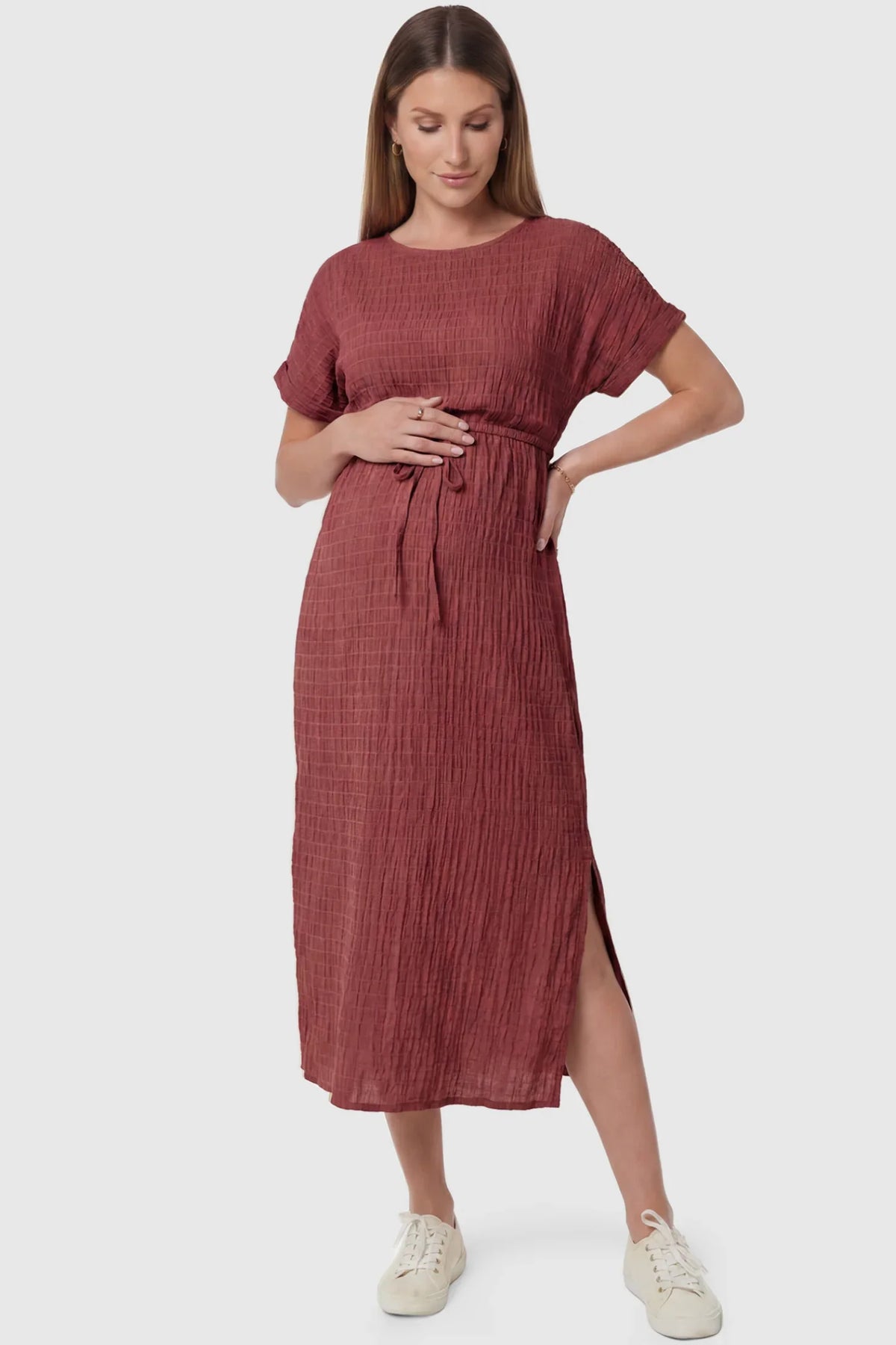 Tie-Waist Empire Maternity Midi Dress