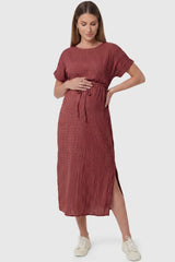 Tie-Waist Empire Maternity Midi Dress