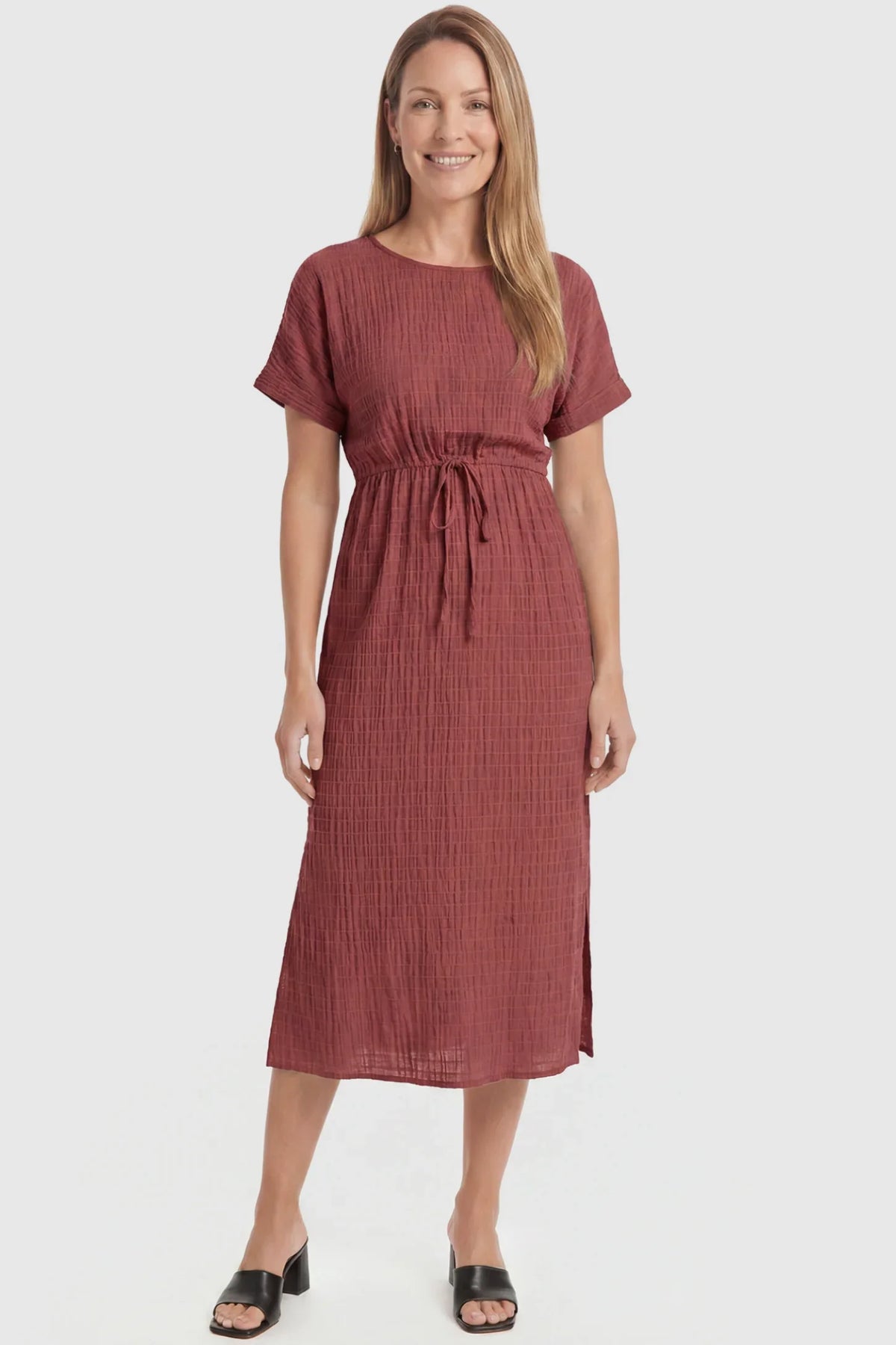 Tie-Waist Empire Maternity Midi Dress