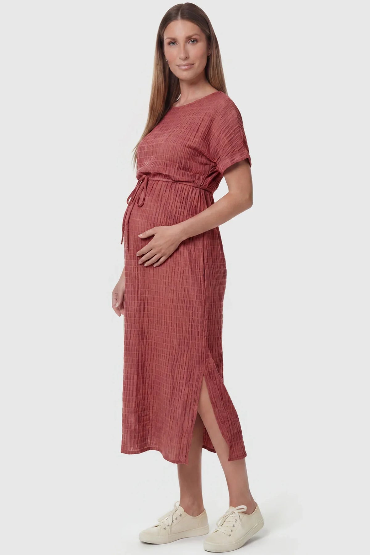 Tie-Waist Empire Maternity Midi Dress