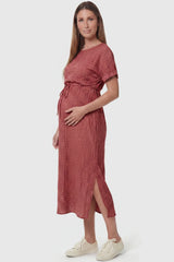 Tie-Waist Empire Maternity Midi Dress