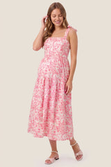 Bloom Smocked-Back Floral Tiered Maternity Maxi Dress