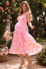 Bloom Smocked-Back Floral Tiered Maternity Maxi Dress