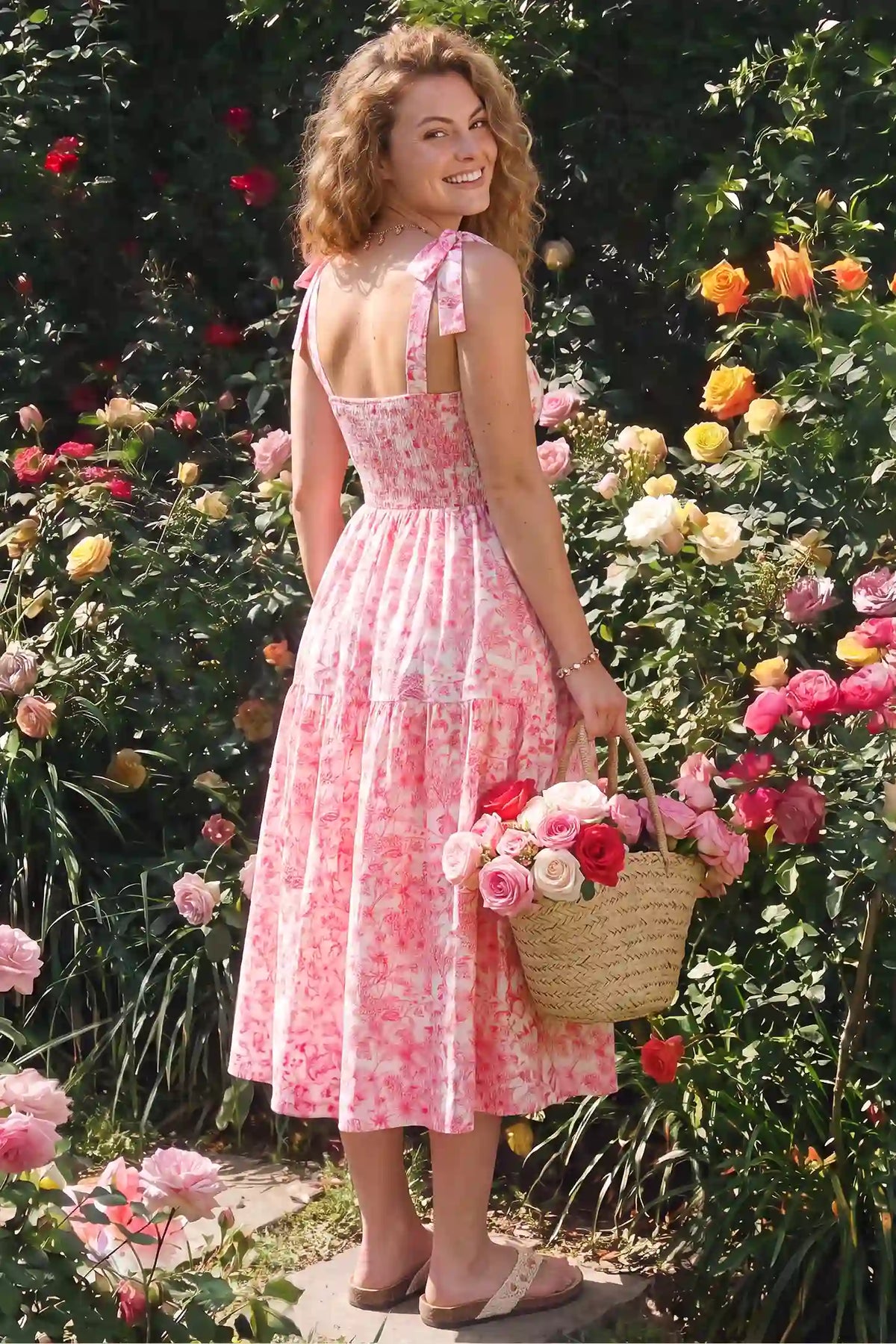 Bloom Smocked-Back Floral Tiered Maternity Maxi Dress