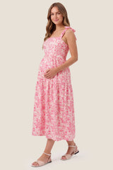 Bloom Smocked-Back Floral Tiered Maternity Maxi Dress