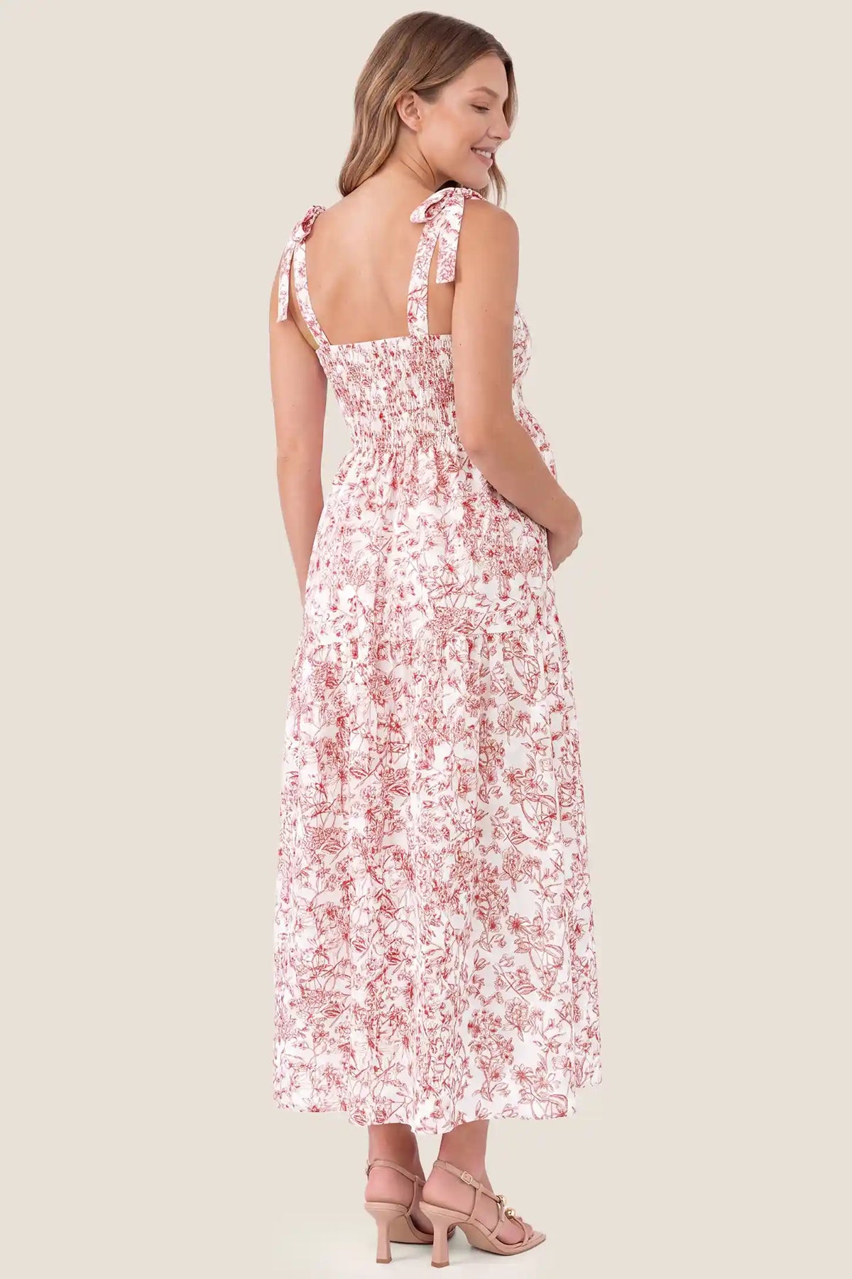 Bloom Smocked-Back Floral Tiered Maternity Maxi Dress