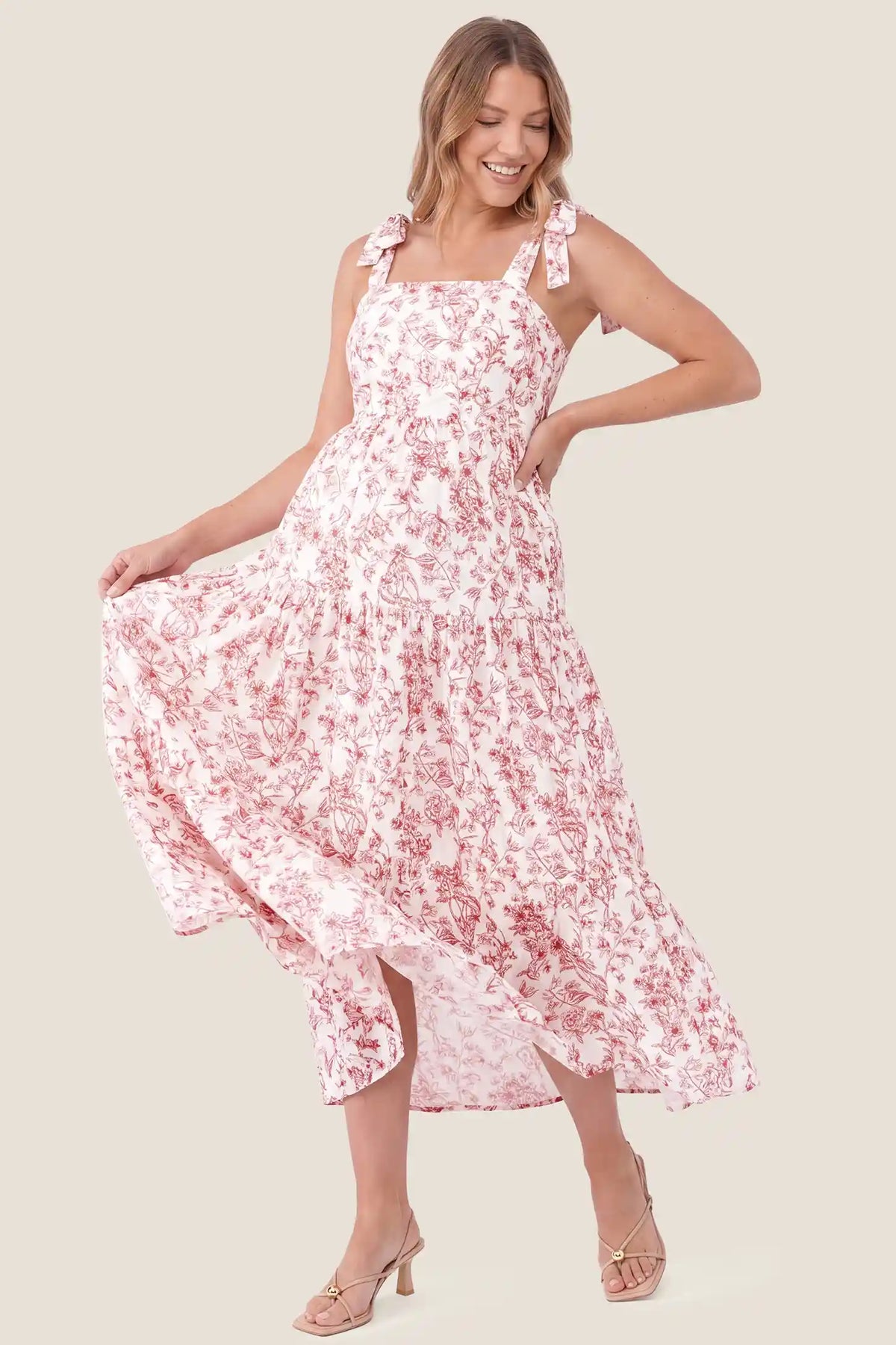Bloom Smocked-Back Floral Tiered Maternity Maxi Dress