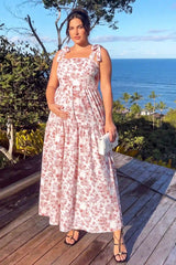 Bloom Smocked-Back Floral Tiered Maternity Maxi Dress