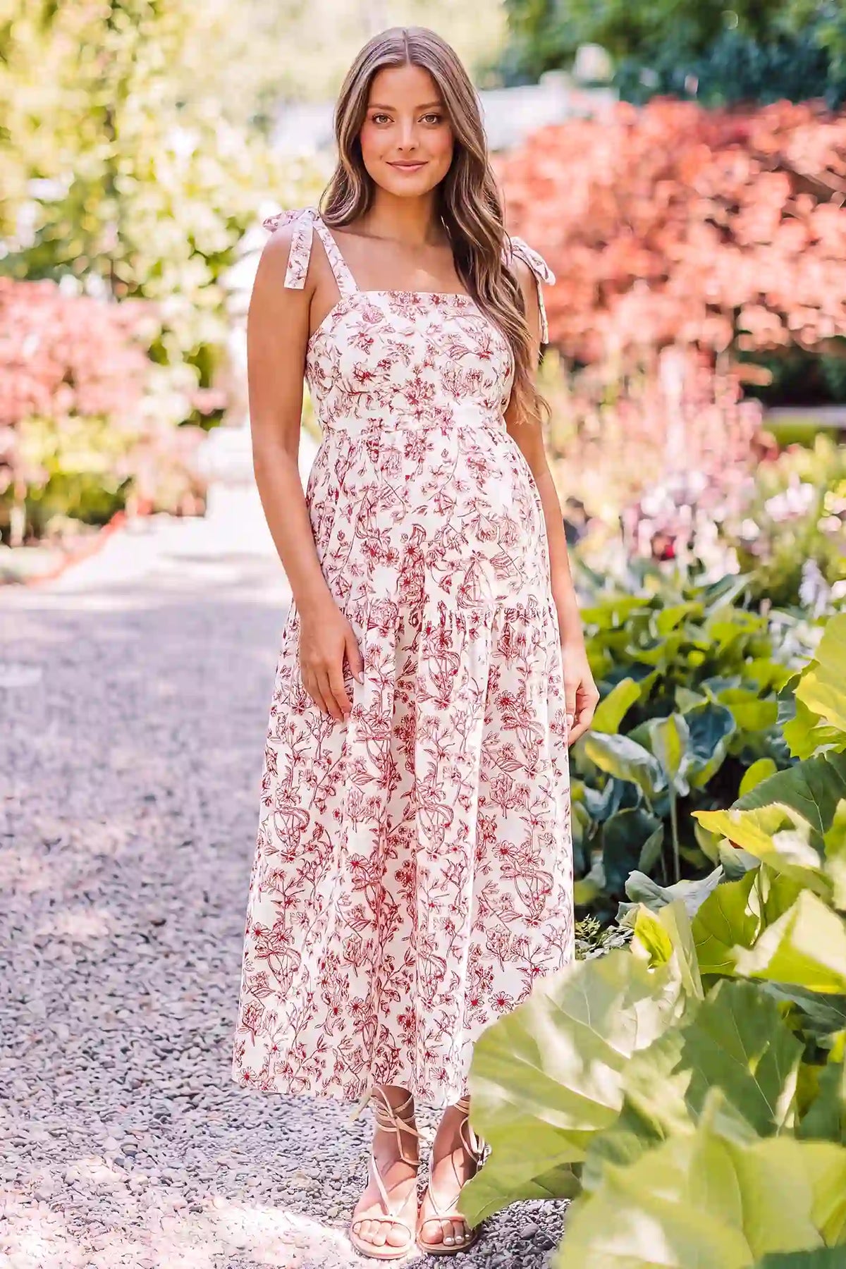 Bloom Smocked-Back Floral Tiered Maternity Maxi Dress